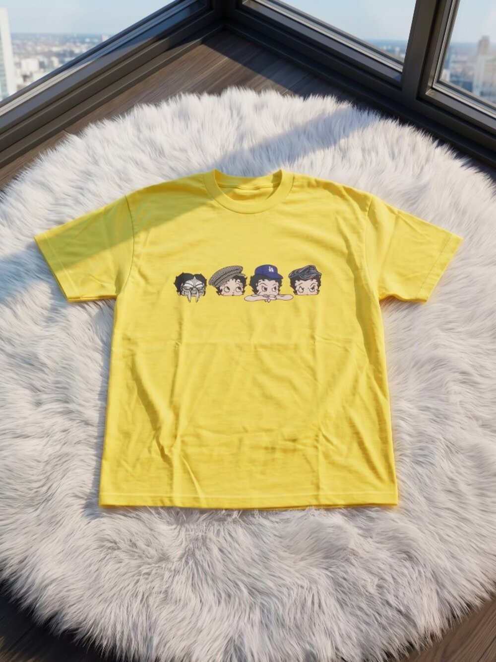 Cartoon Characters Hip Hop Mashup Yellow Graphic T-Shirt